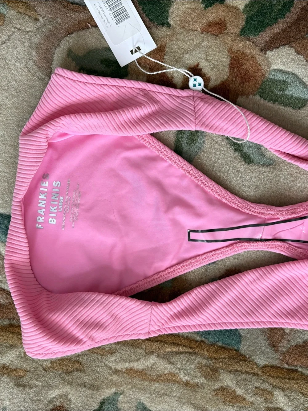 NEW WITH TAGS Frankie's Bikinis pink ribbed bikini set size large